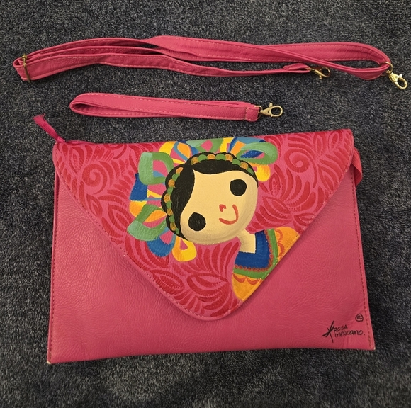 Rosa Mexicano Hand-Painted Women's Crossbody or Covertible Clutch - Picture 3 of 11